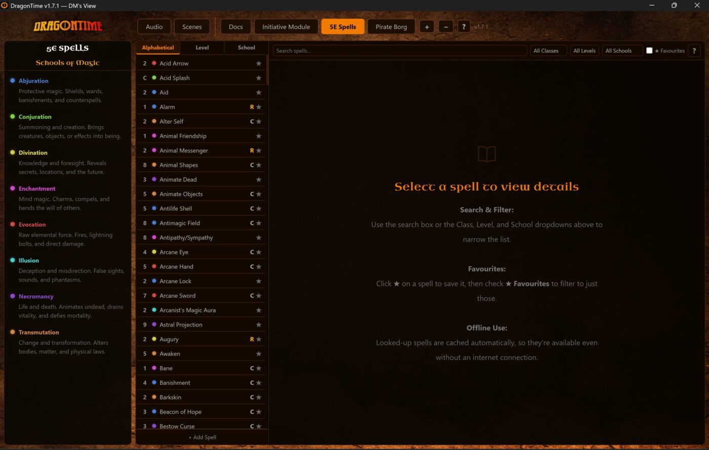 5E D&D Spell module addition to screen control display software